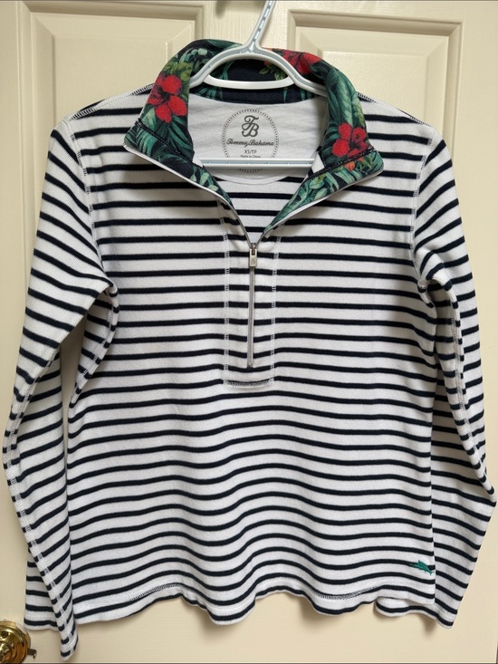 Tommy Bahama Sweaters - Tommy Bahama sz XS White navy striped half zip sweater - nautical & warm!